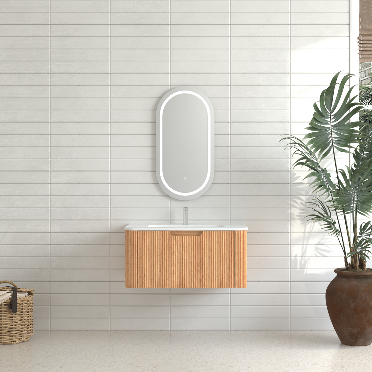 30-Inch Wall-Mounted Floating Solid Wood Bathroom Vanity