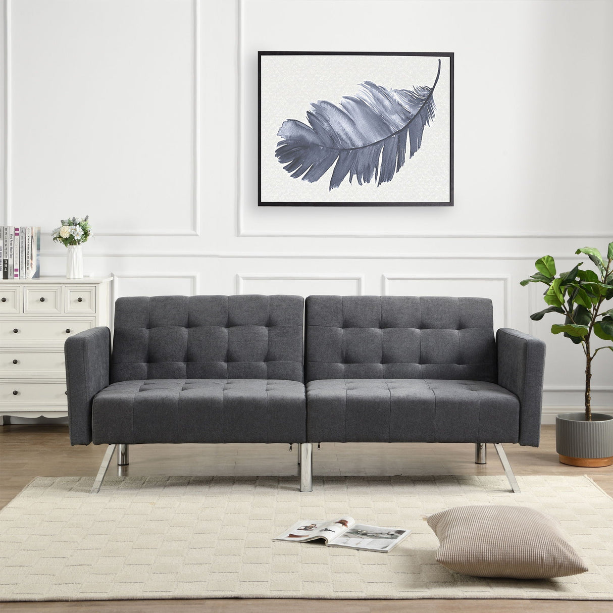 Futon Sofa Bed Convertible Folding Lounge Couch, Armrests