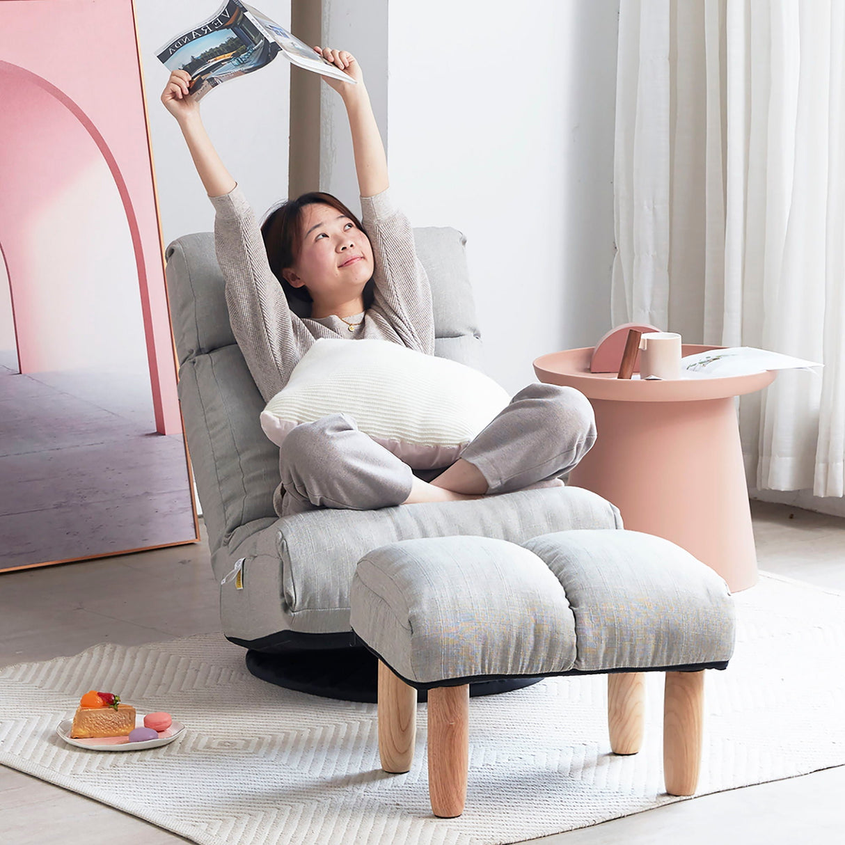 Adjustable Japanese Reclining Floor Chair Sofa With Metal Frame For Living Room