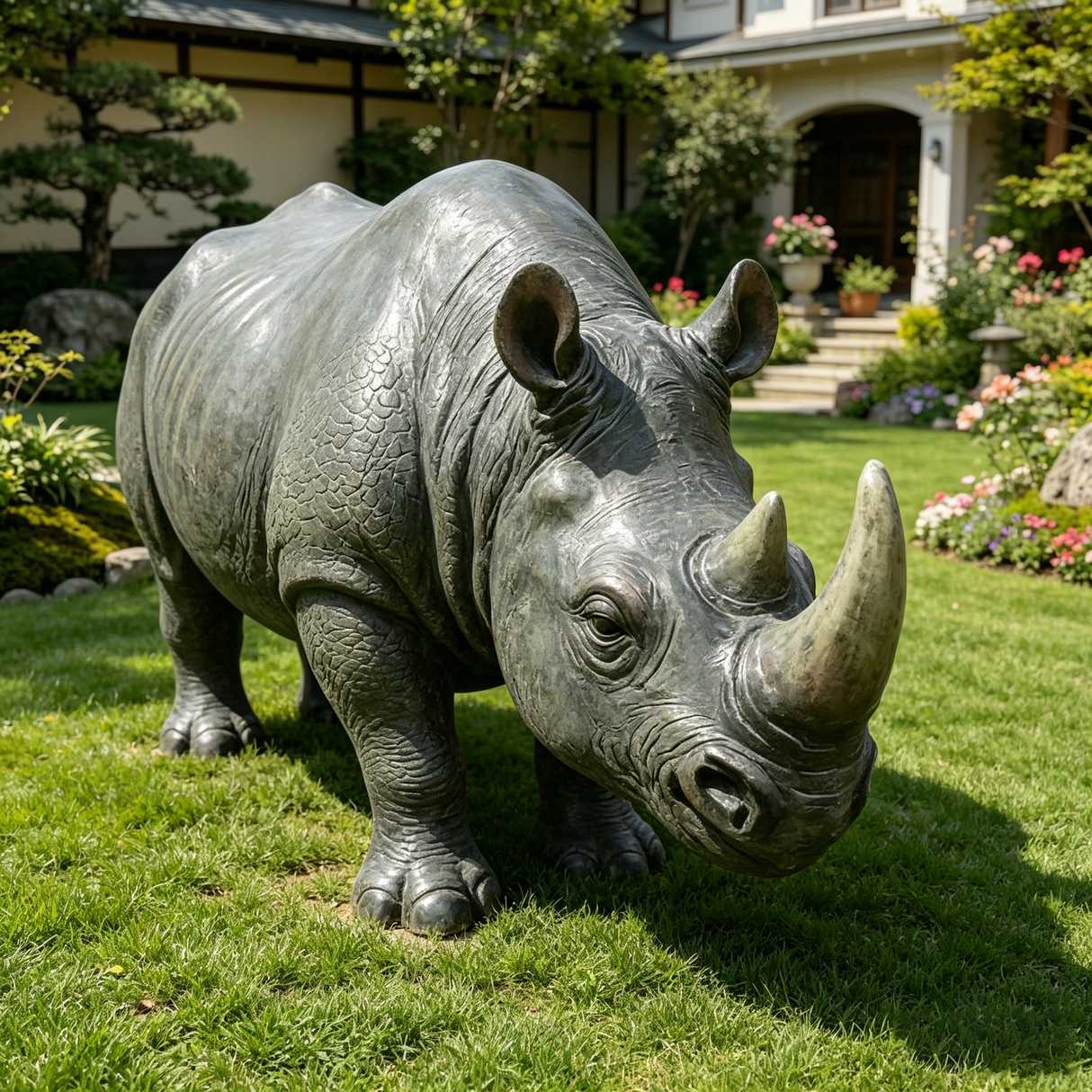27.5" Large Realistic Rhinoceros Garden Statue