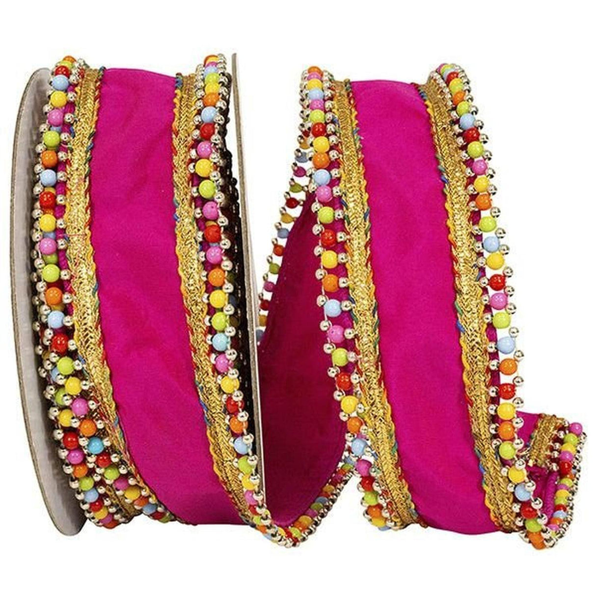1.5" Beaded Candy Edge Ribbon: Fuchsia (5 Yards)