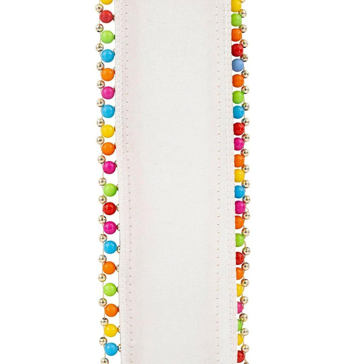 1.5" Beaded Candy Edge Ribbon: White (5 Yards)