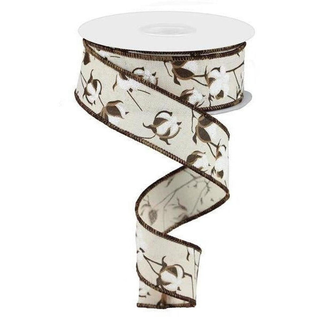 1.5" Cotton Pod Ribbon: Cream & White (10 Yards)