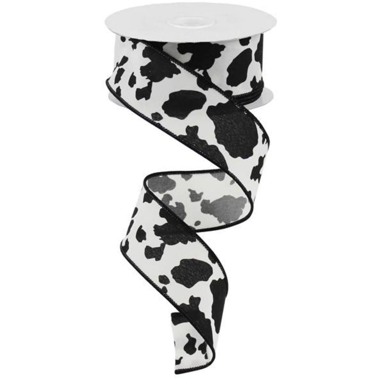 1.5" Cowhide Print Ribbon: Black & Ivory (10 Yards)