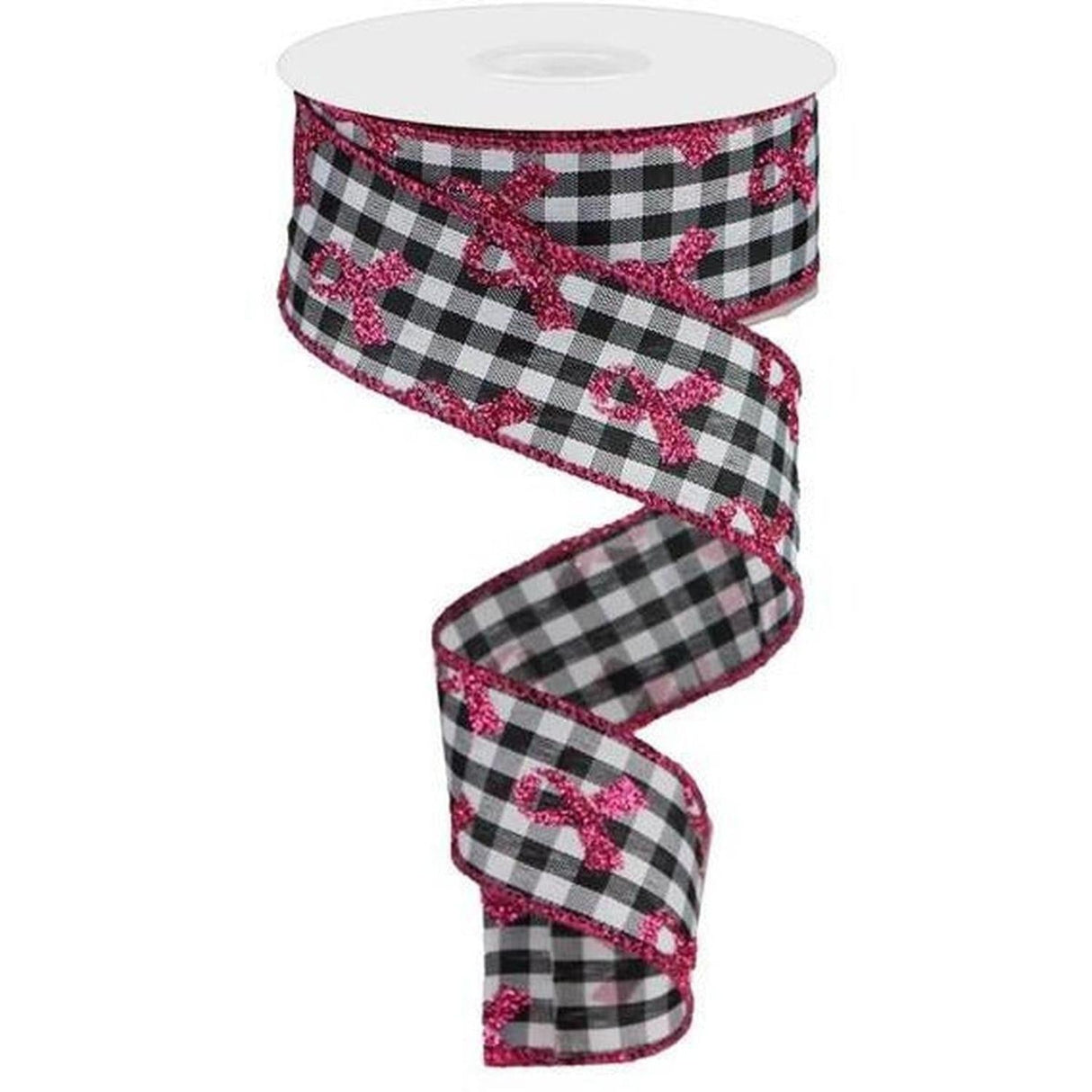 1.5" Gingham Cancer Ribbon: Black (10 Yards)