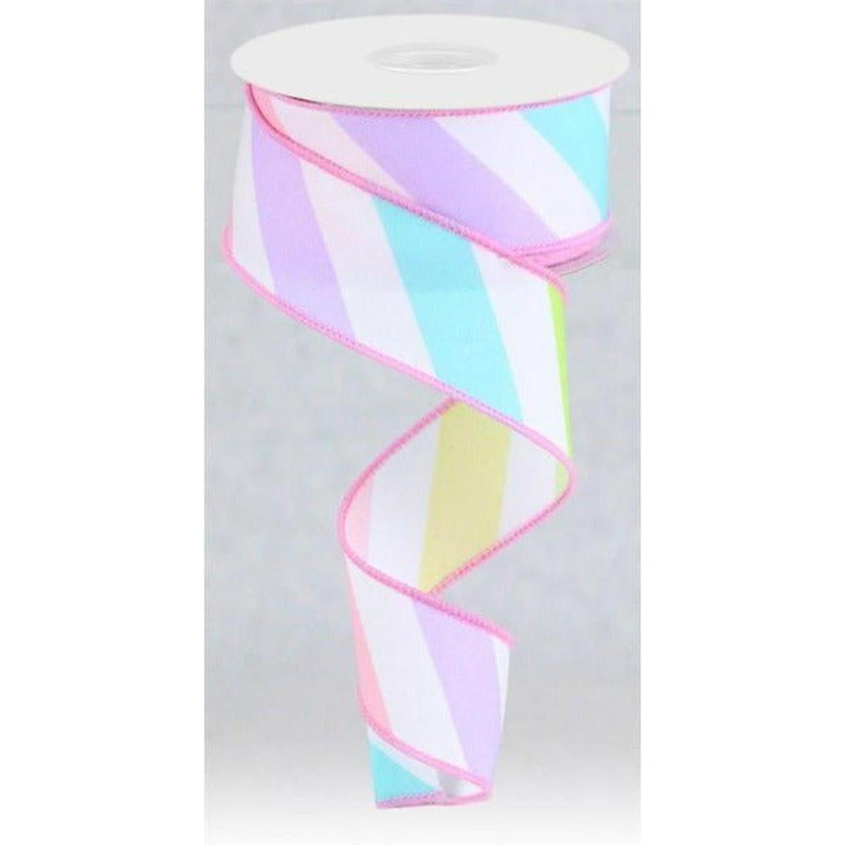 1.5" Large Multi Diagonal Stripe Ribbon: White (10 Yards)