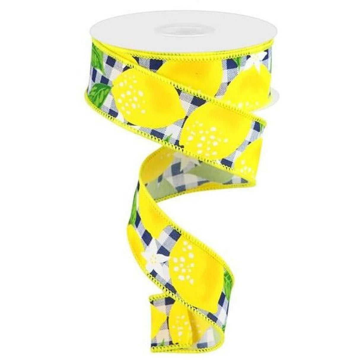 1.5" Lemon Check on Royal Ribbon: Black & White (10 Yards)