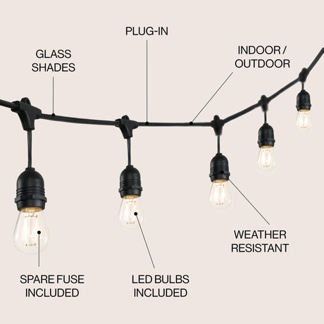 15 - light indoor/outdoor rustic industrial led s14 edison bulb string lights - Tuesday Morning - Outdoor Lighting