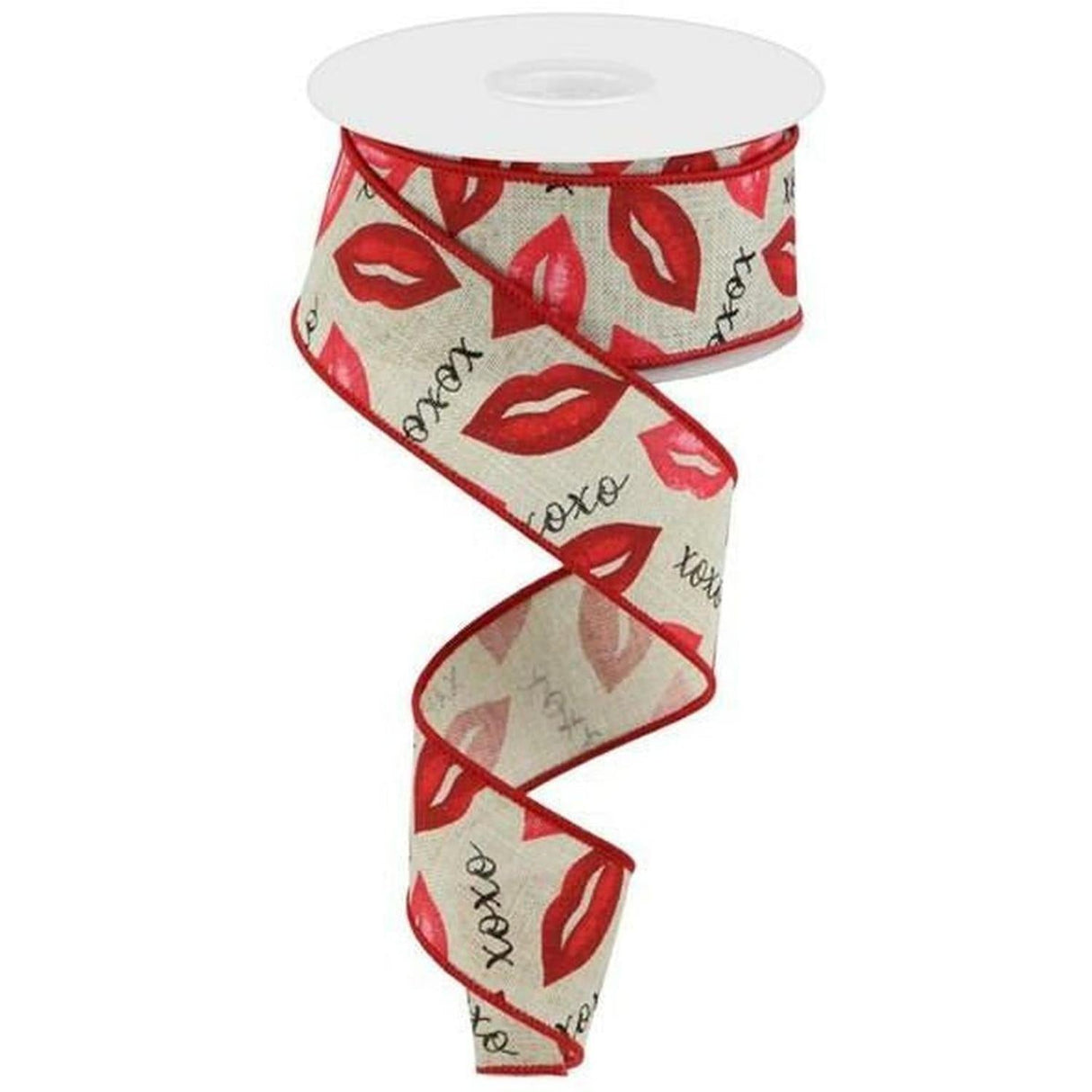 1.5" Lips XOXO Burlap Ribbon: Natural (10 Yard)