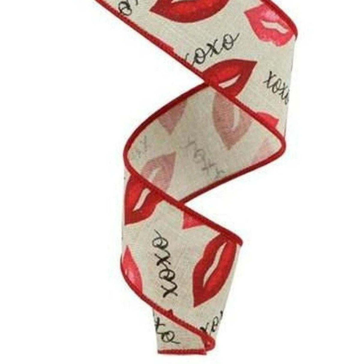 1.5" Lips XOXO Burlap Ribbon: Natural (10 Yard)