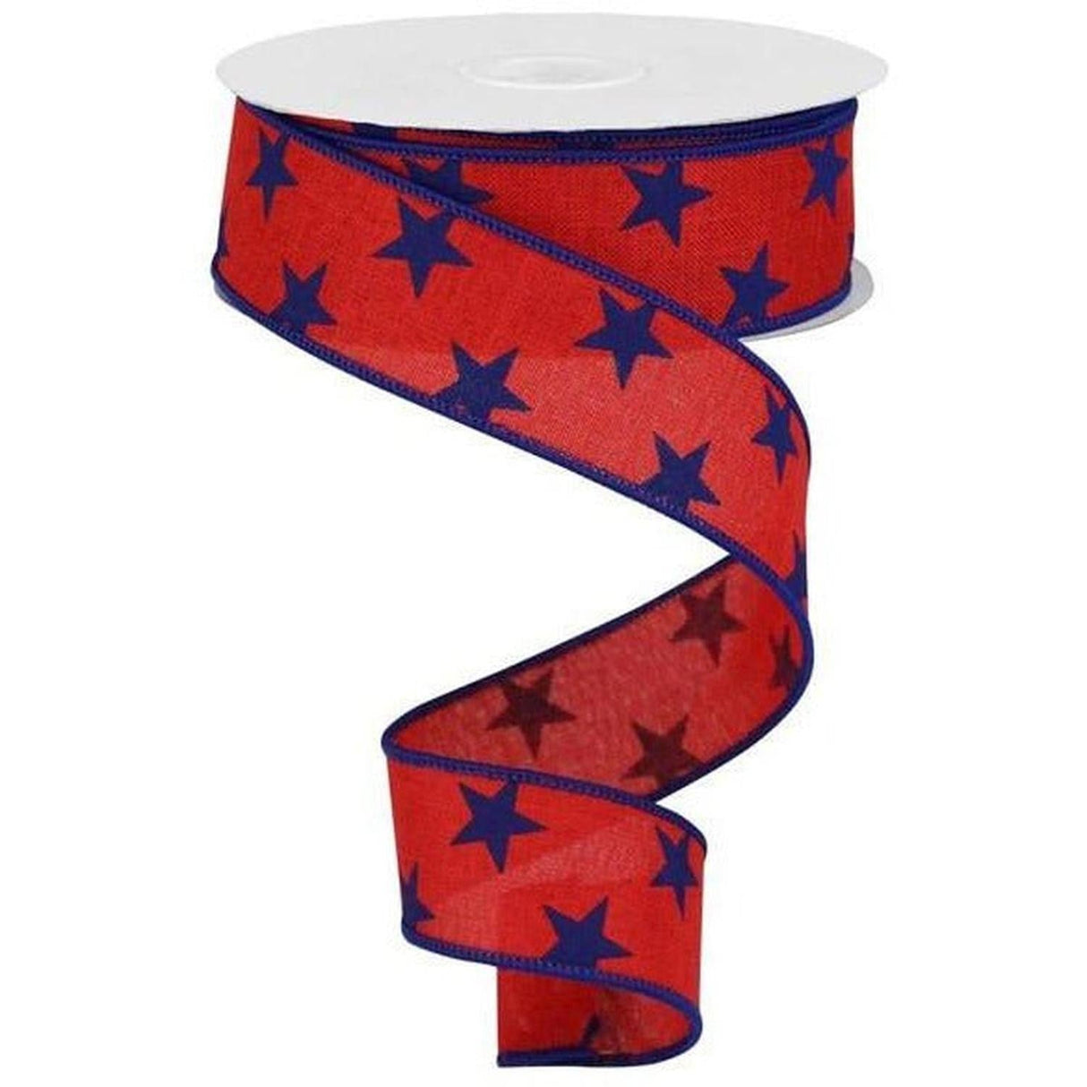 1.5" Stars on Royal Ribbon: Red (10 Yards)
