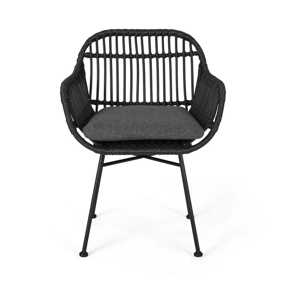 Outdoor Rattan Accent Chair With Metal Legs