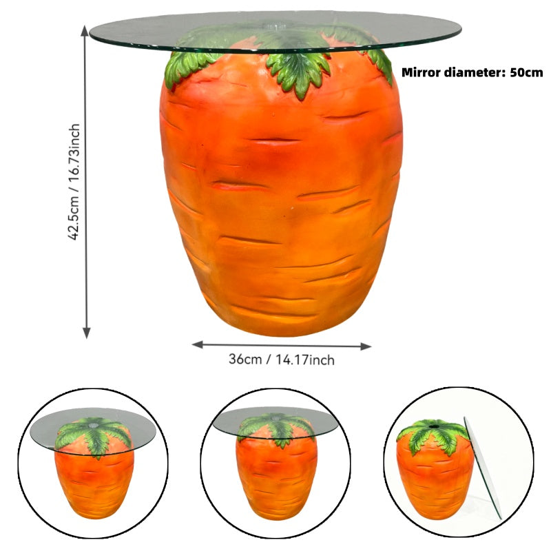 Carrot Shaped Side Table with Glass Top