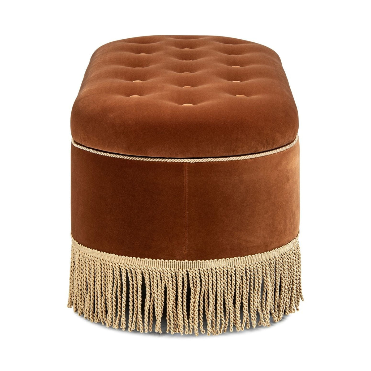 Melinda - Oval Tufted Bullion Fringe Storage Bench