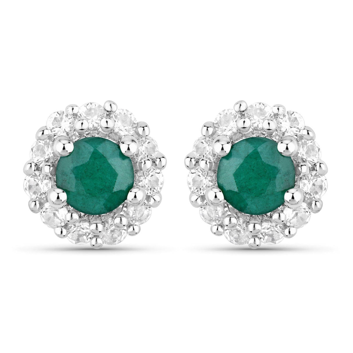 1.81 Carat Dyed Emerald and White Topaz .925 Sterling Silver Jewelry Set