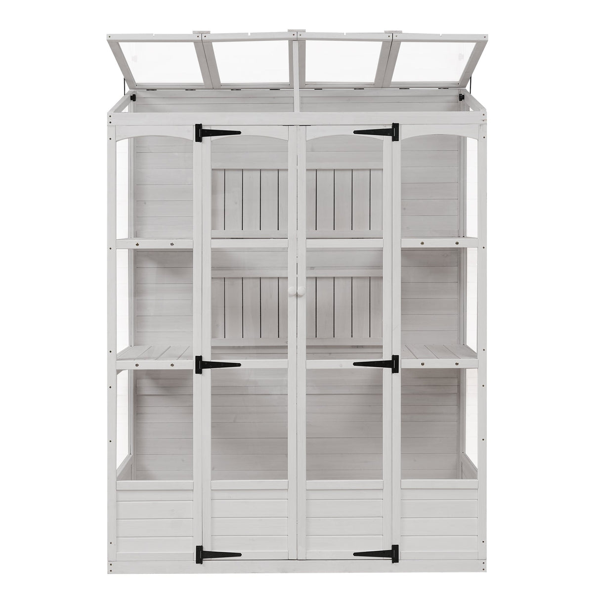 TOPMAX 78-inch Wooden Walk-in Greenhouse with 4 Skylights and Folding Shelves