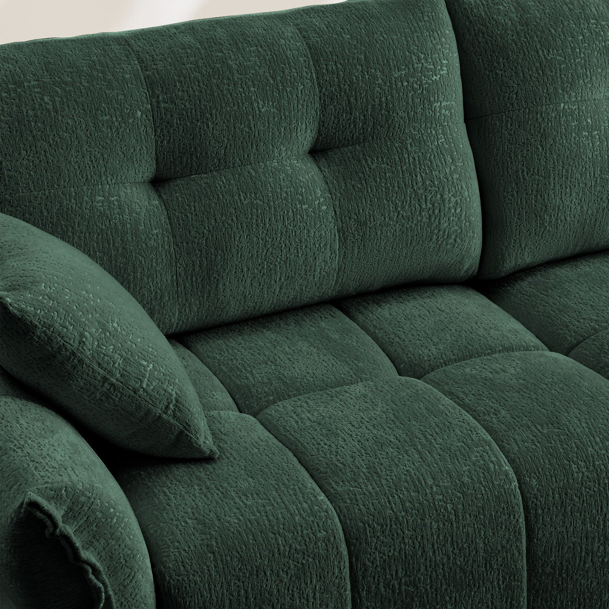Elegant 3 Seater Sofa Set & Pillows Frame, High Rebound Cushions - Textured Green