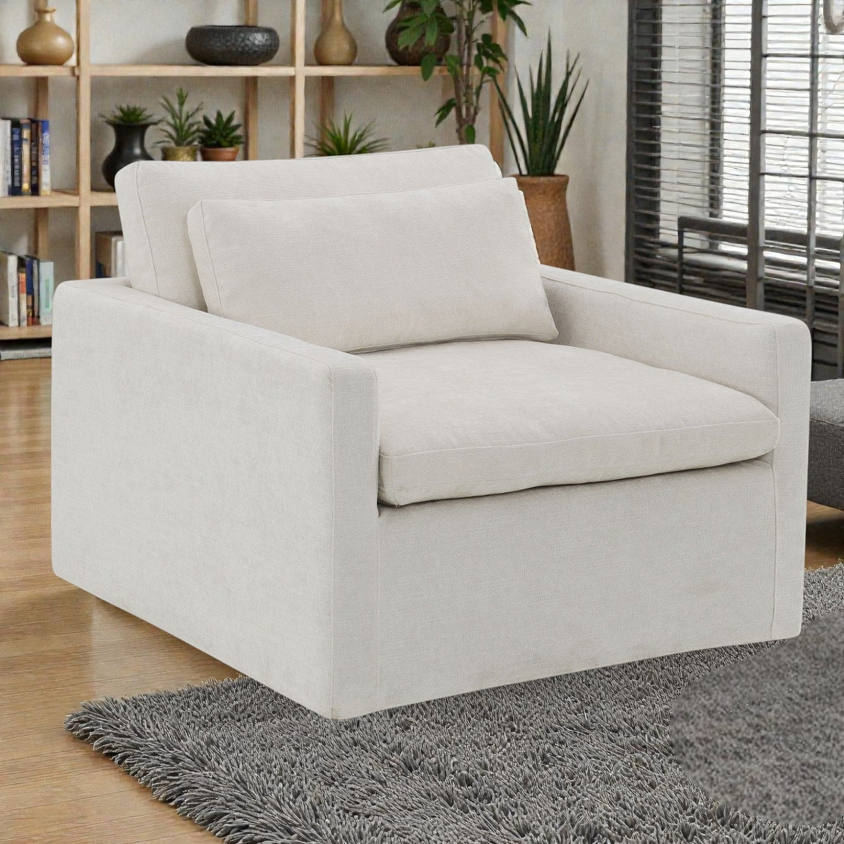 Frederick Ivory Fabric Swivel Chair w/Pillow
