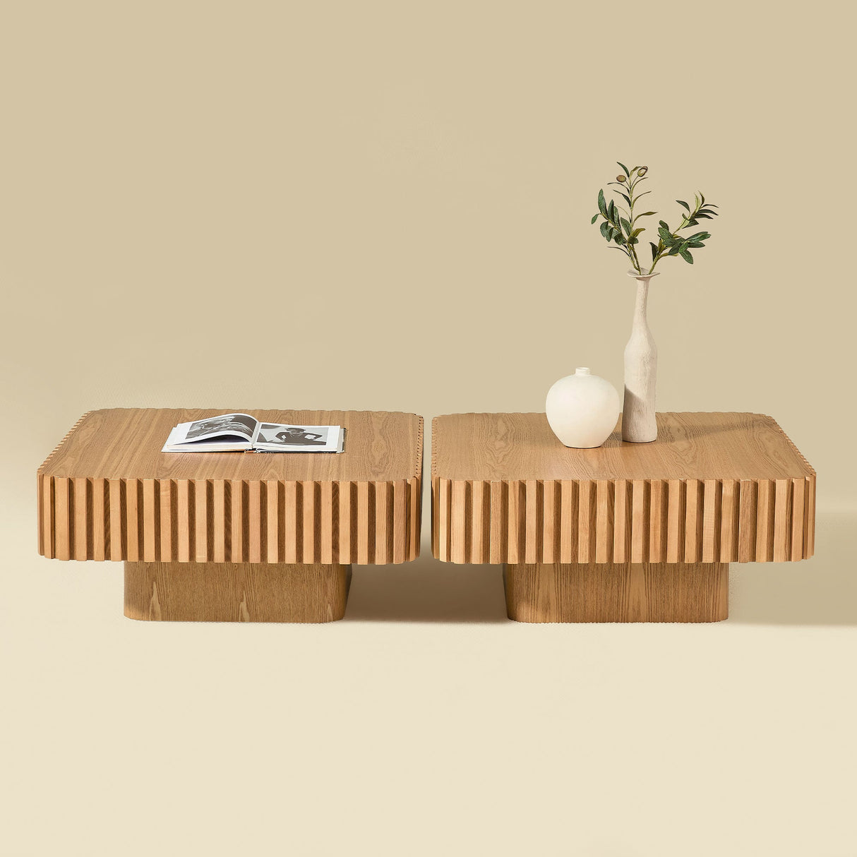 2PCS Set 31.5 Inch Modern Handcraft Drum Coffee Table