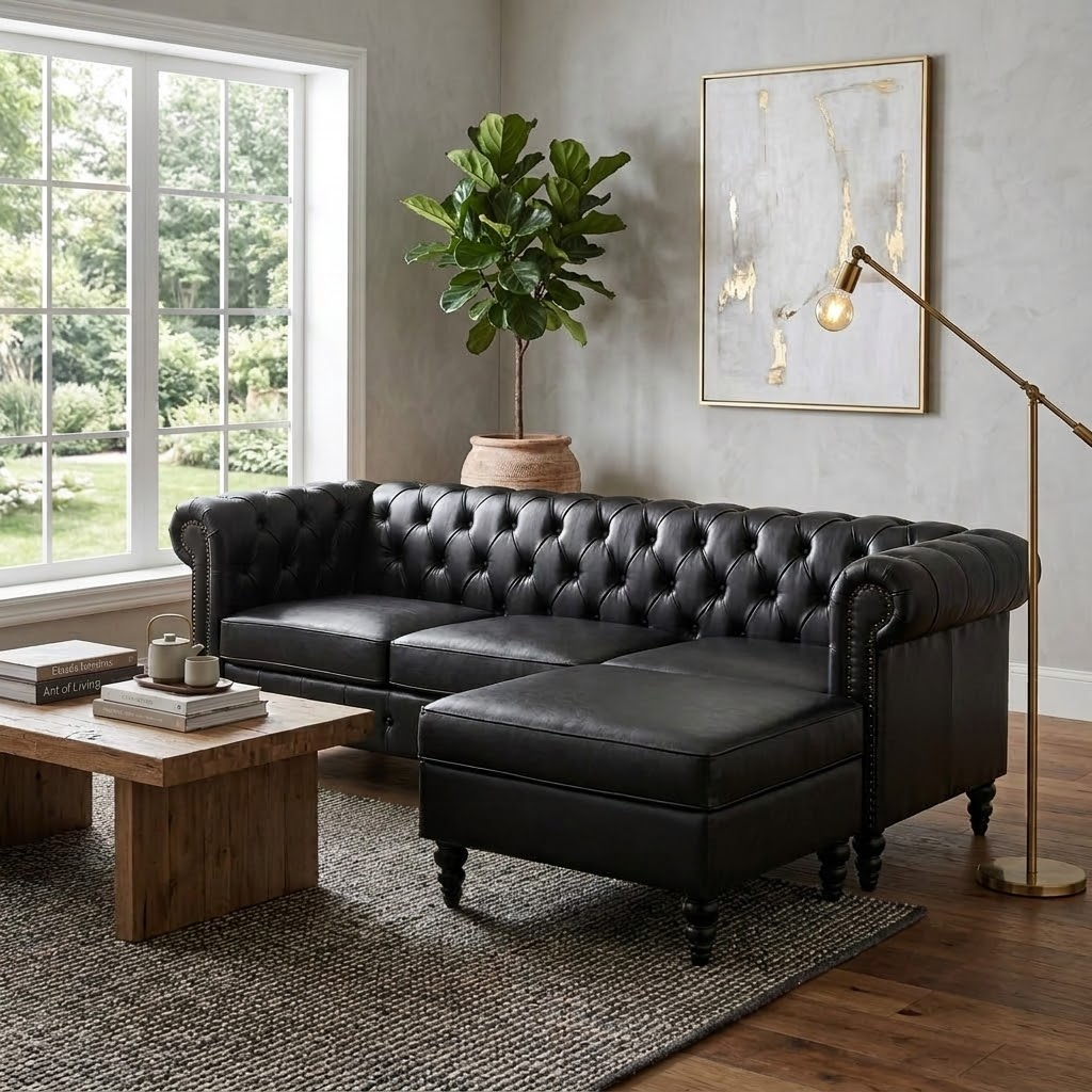 U-style 85" Modern 4-Seater L-Shaped Sectional Sofa with Storage Ottoman