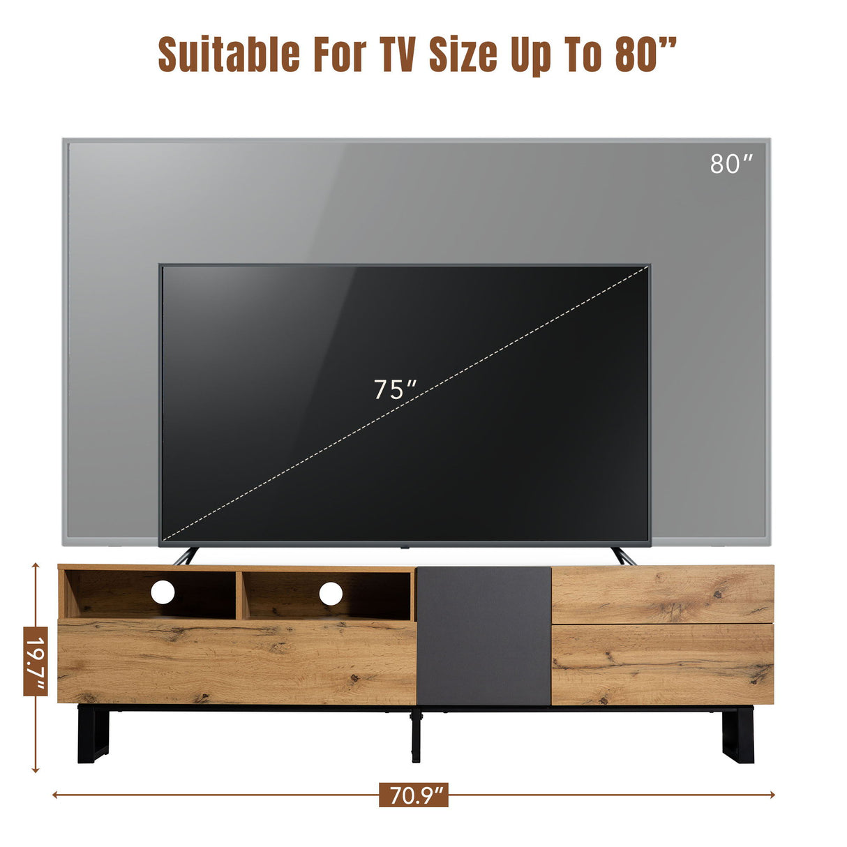 TV Stand For 80'' TV With Double Storage Space, Media Console Table With Drop Down Door