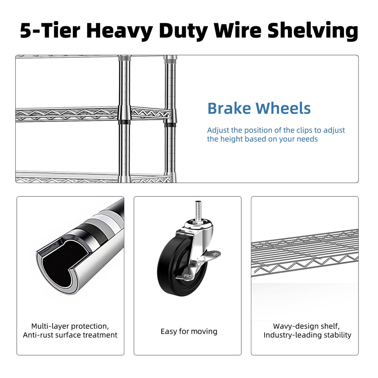5-Shelf Wire Storage Shelving Unit