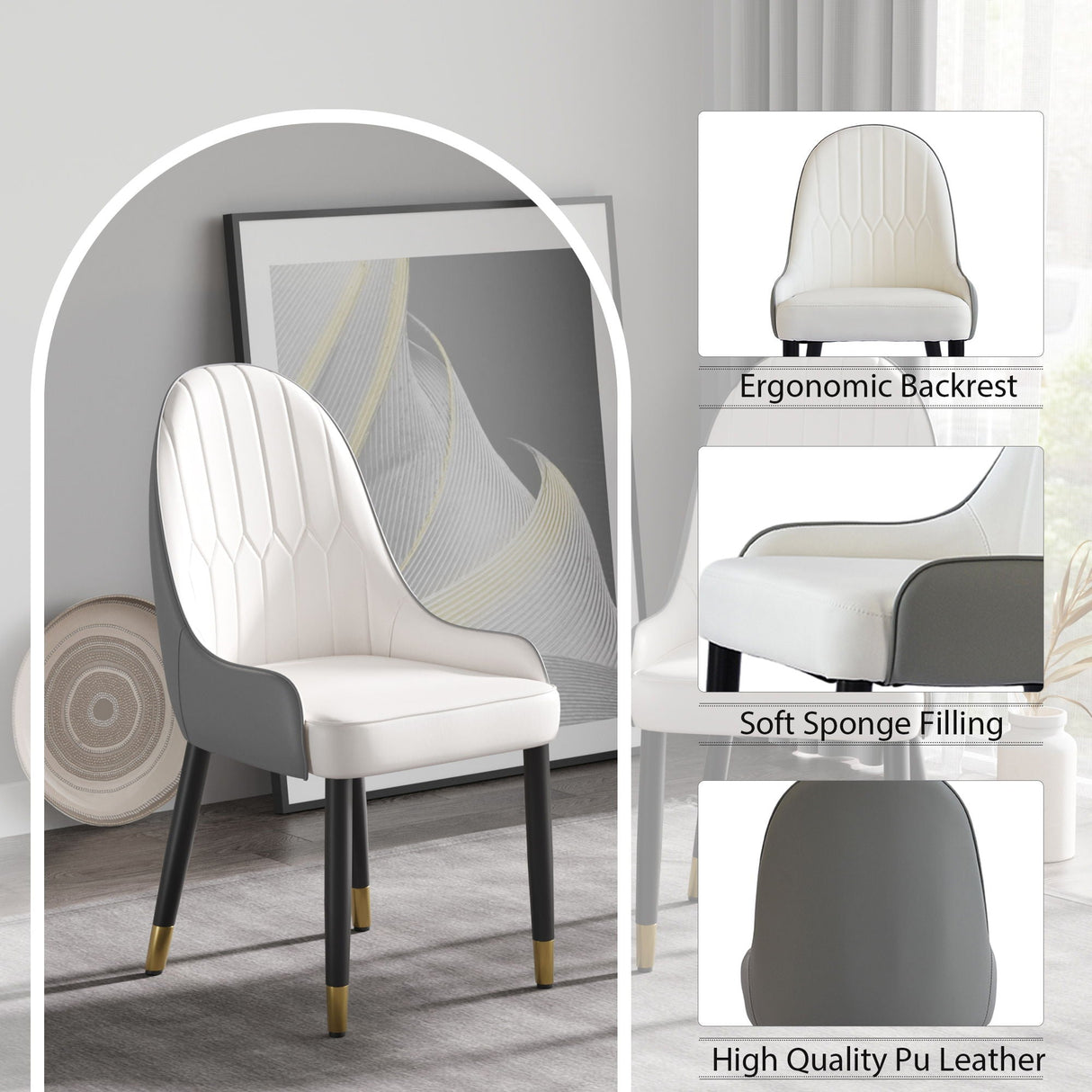 Modern Sponge-Filled Dining Chair, Solid Wood Metal Legs, Suitable For Restaurants, Living Rooms And Rooms (Set of 2)