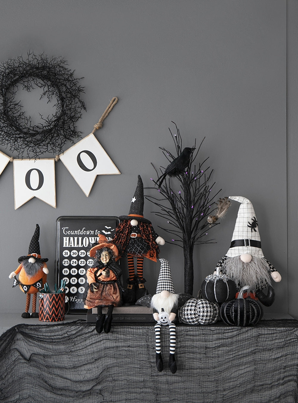 23.5" Halloween Gnome – Fabric Sitting Decor with White Hat & Spider Accent