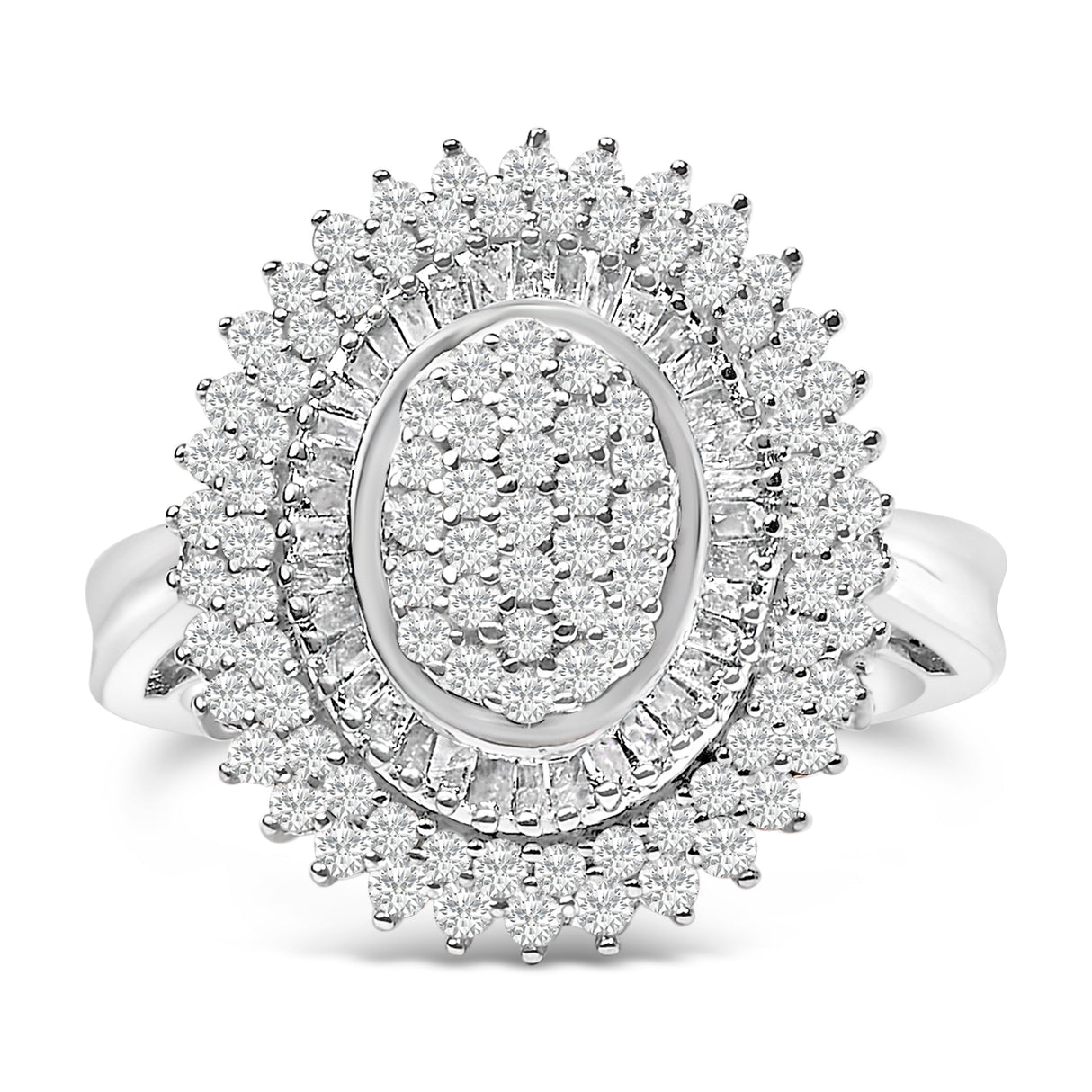 Sterling Silver 2.0 Cttw Diamond Oval Halo Cocktail Ring