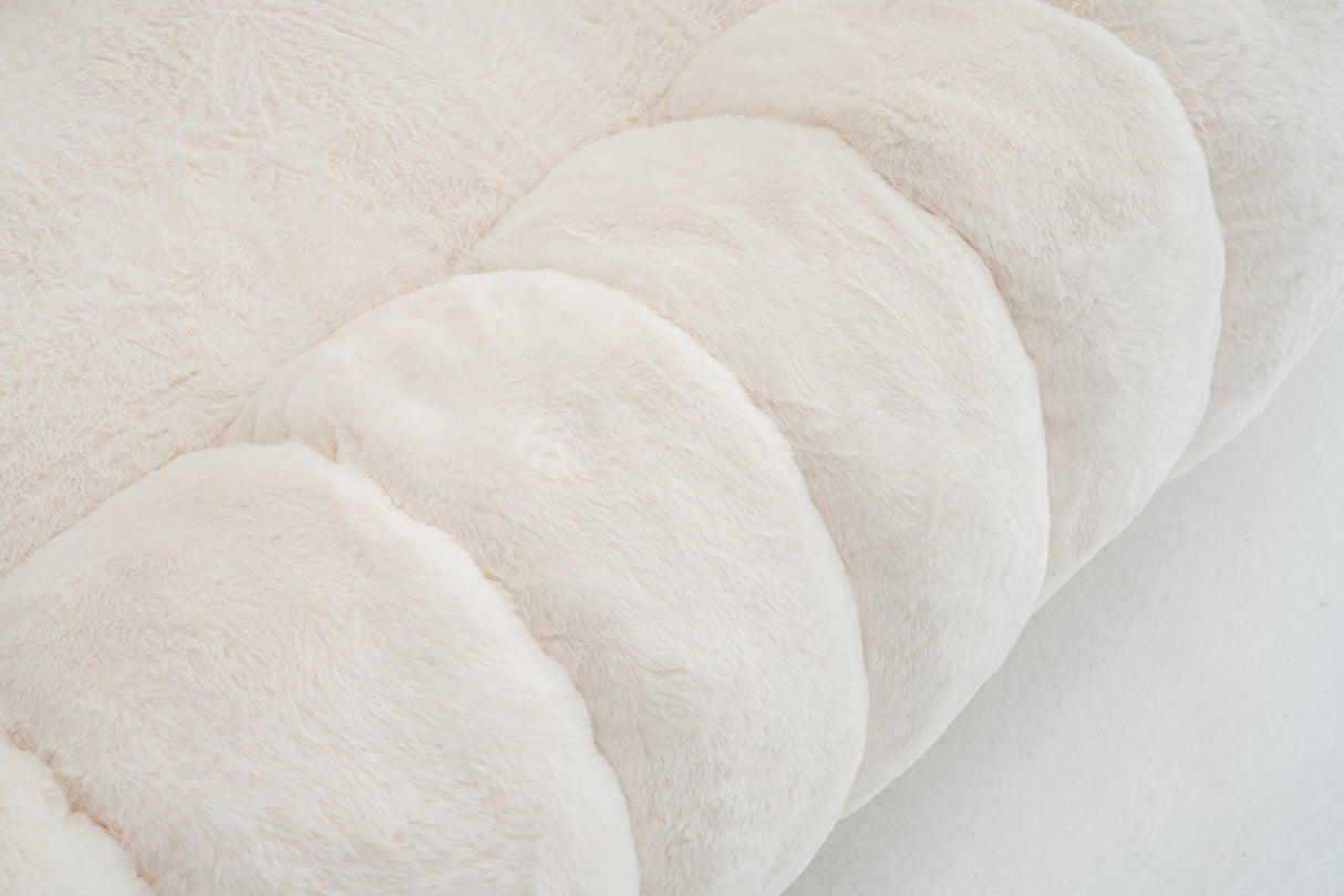 Floral-Shaped Beige Two-Seater Sofa with Ultra-Soft Faux Fur