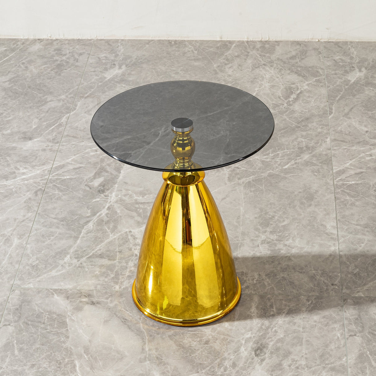 Modern Living Room Coffee Table with Grey Tempered Glass and Gold Carbon Steel