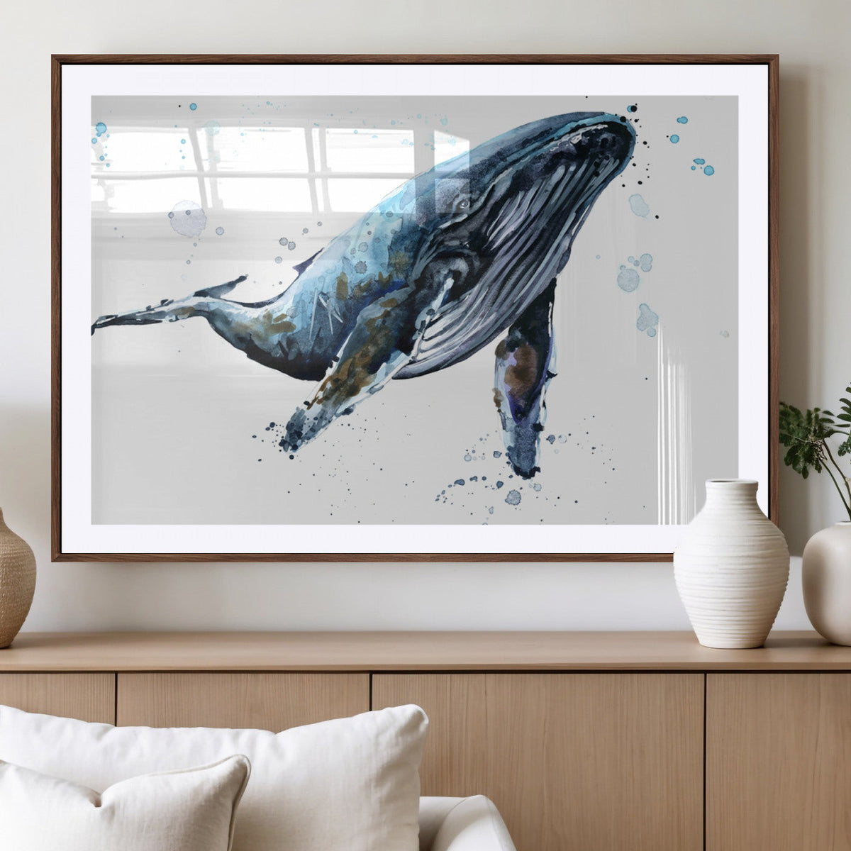 Watercolor Whale Wall Art Canvas Print