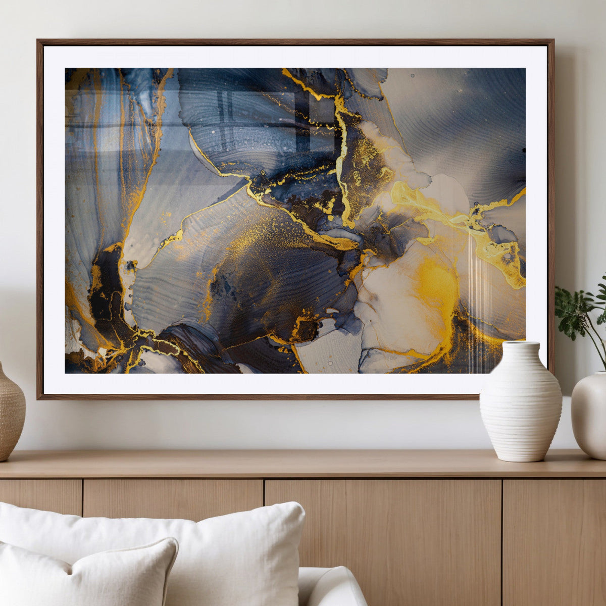 Large Abstract Wall Art Print - Gold and Blue Abstract