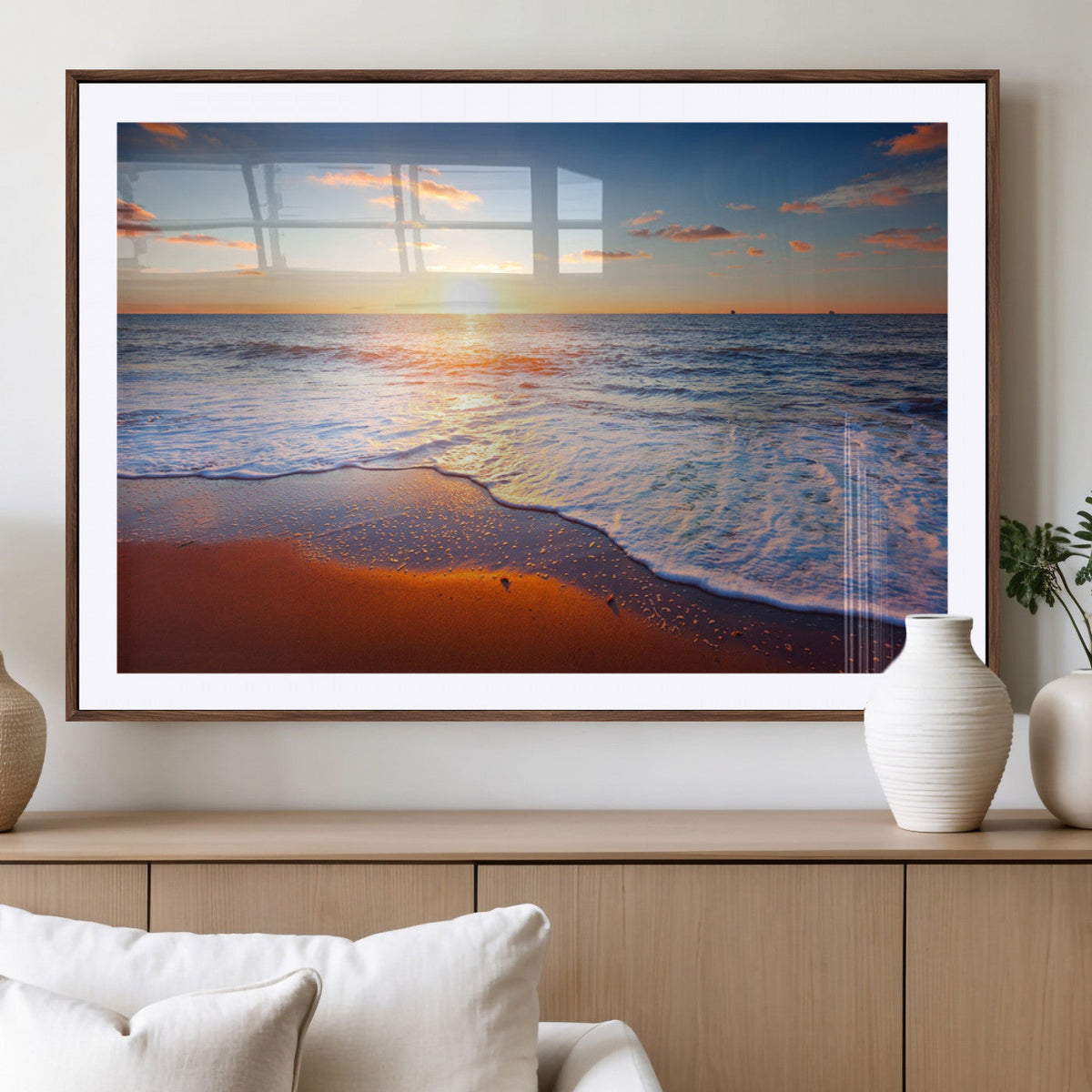 Tropical Ocean Sunset Wall Art Canvas Print, Golden Beach