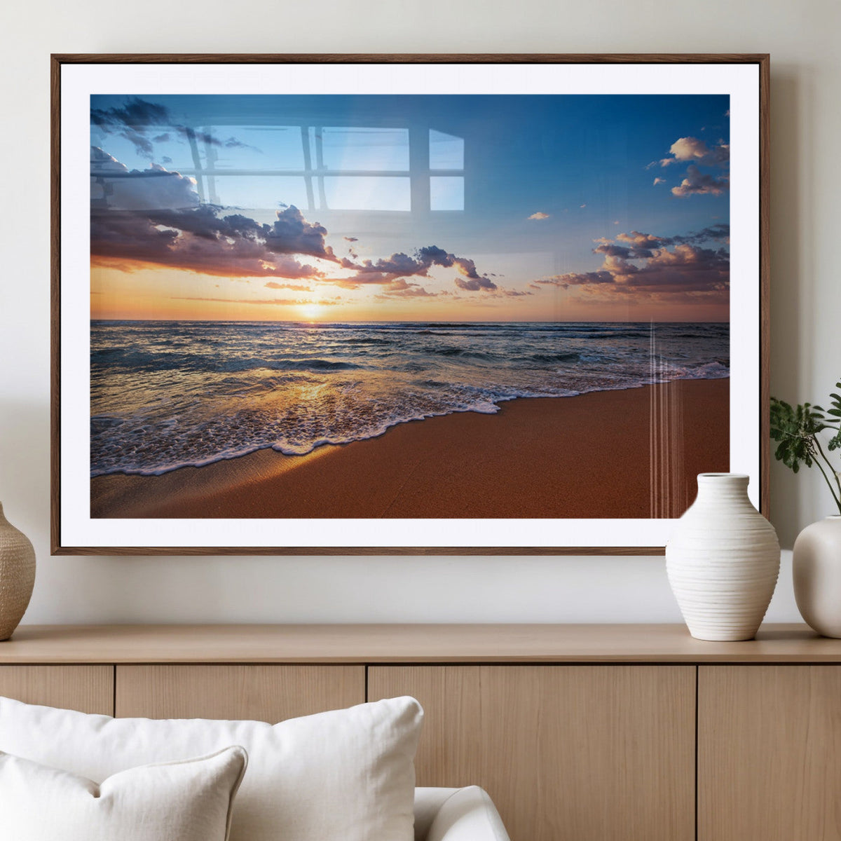 Serene Ocean Sunset Canvas Print, Golden Hour Beach Wall