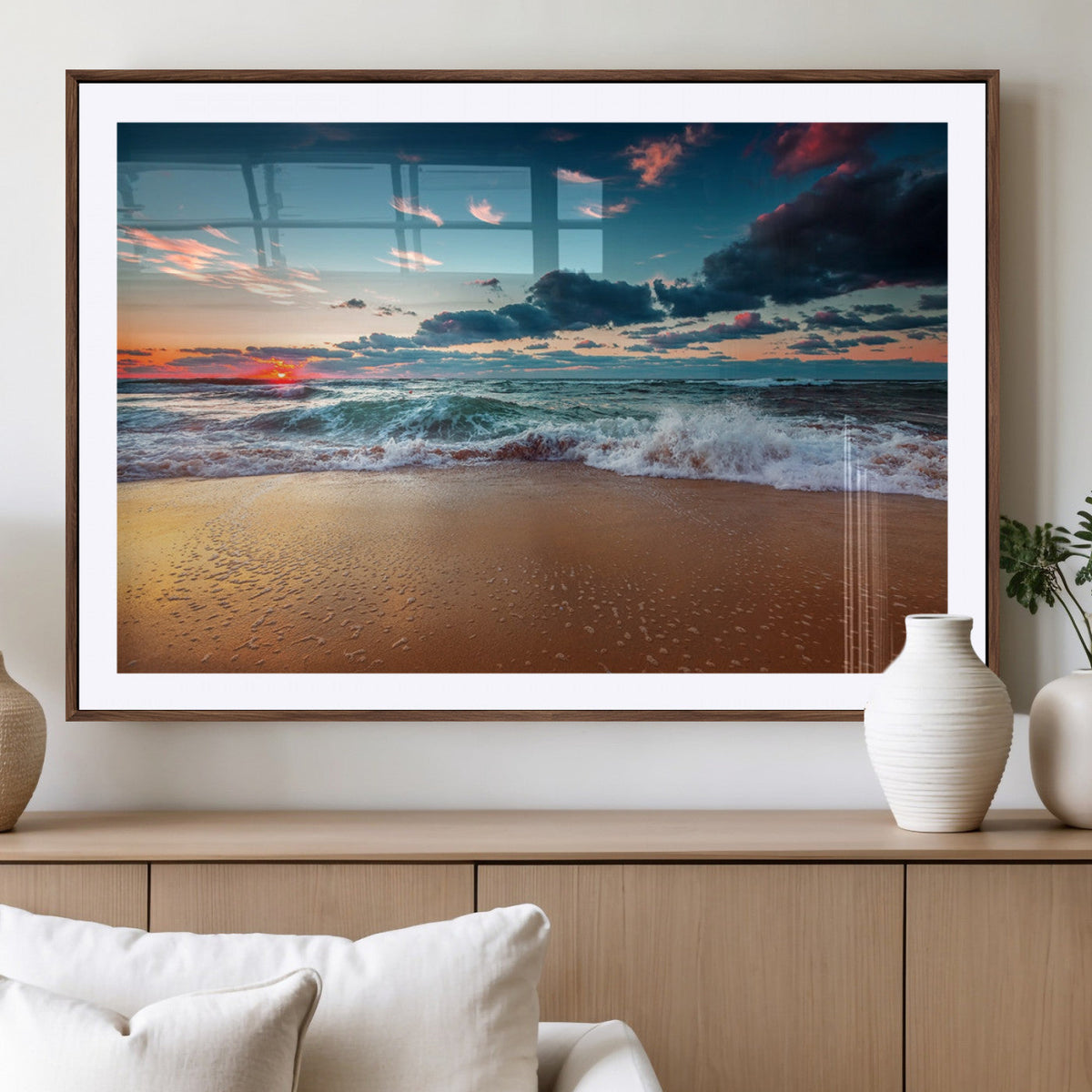 Sunset Ocean Beach Wall Art – Giclee Canvas Print, Coastal