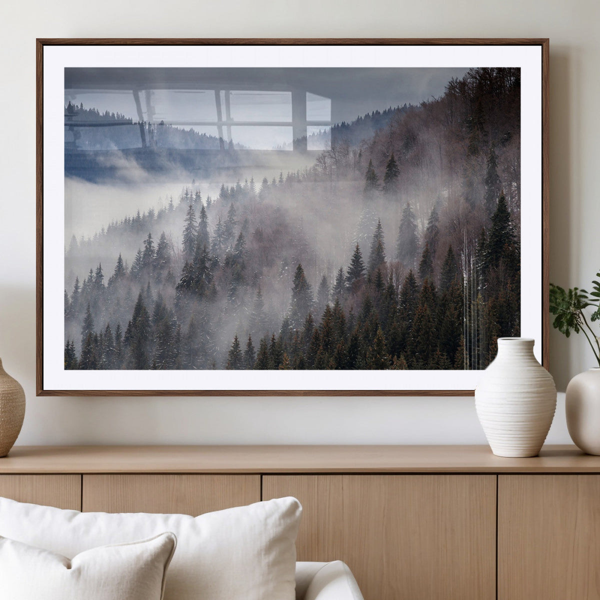 Beautiful Rising Fog in Winter Mountain Landscape- Framed