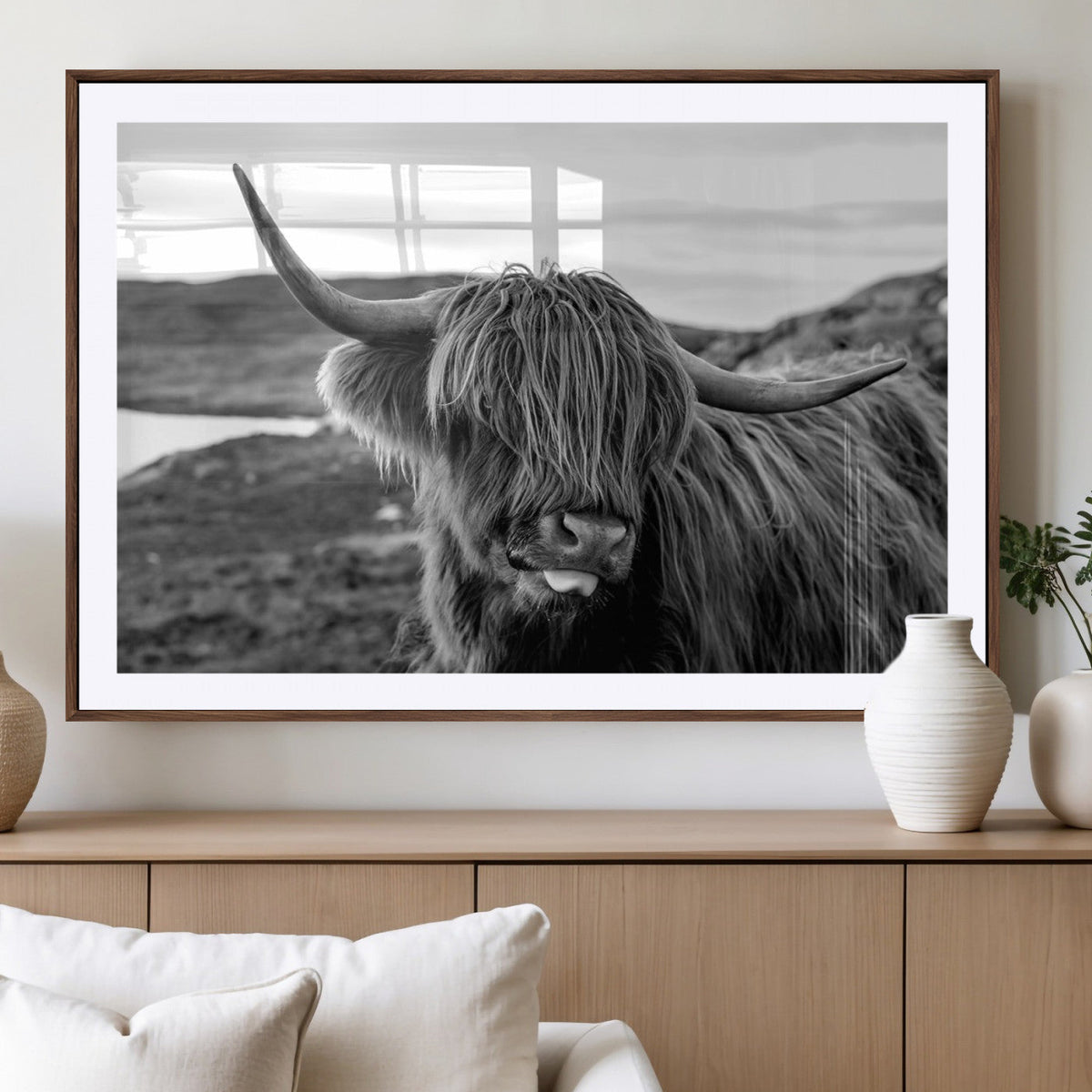 Longhorn Steer Canvas Print Wall Art, Highland Cow Canvas