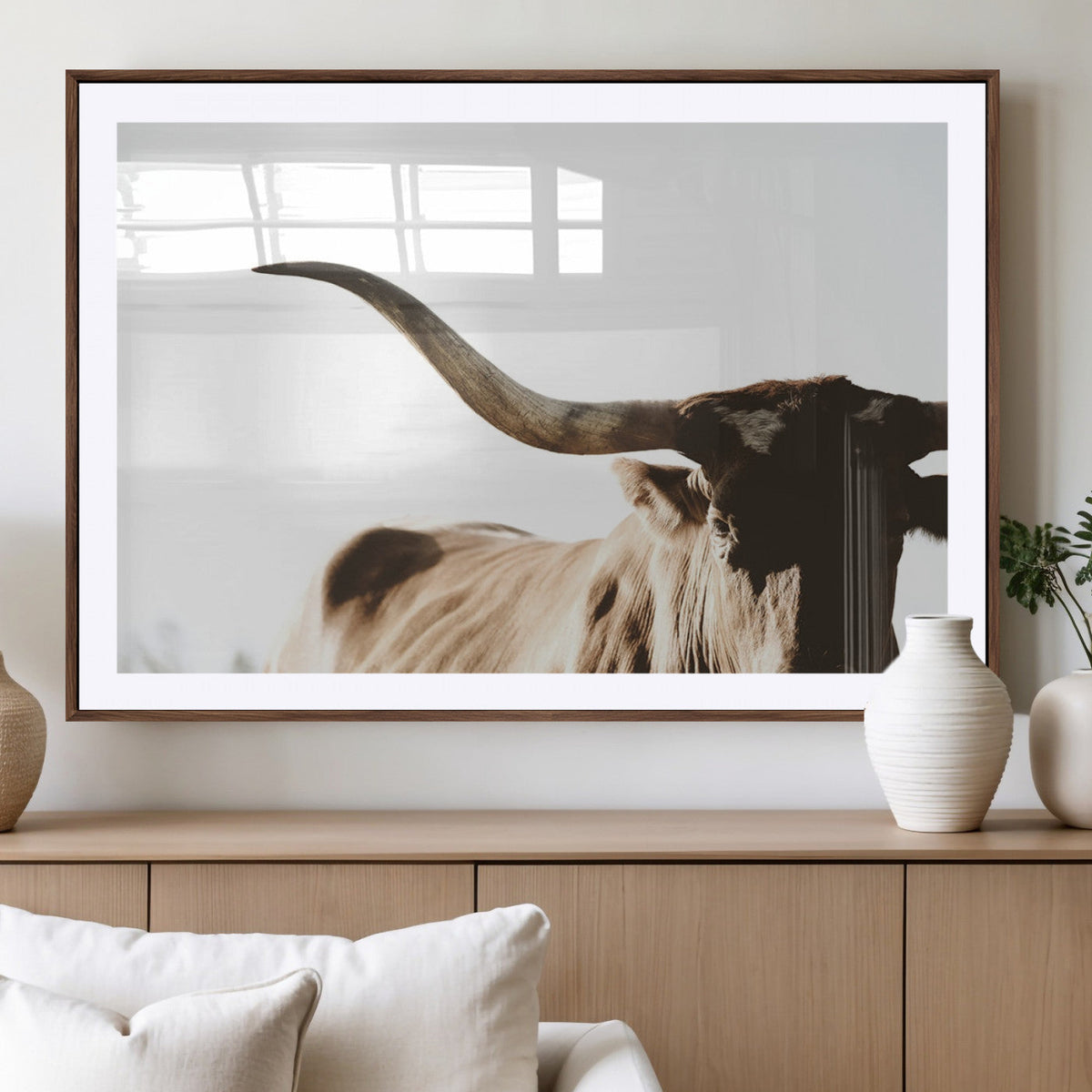 Texas Longhorn Wall Art Canvas Print | 3-Panel Large