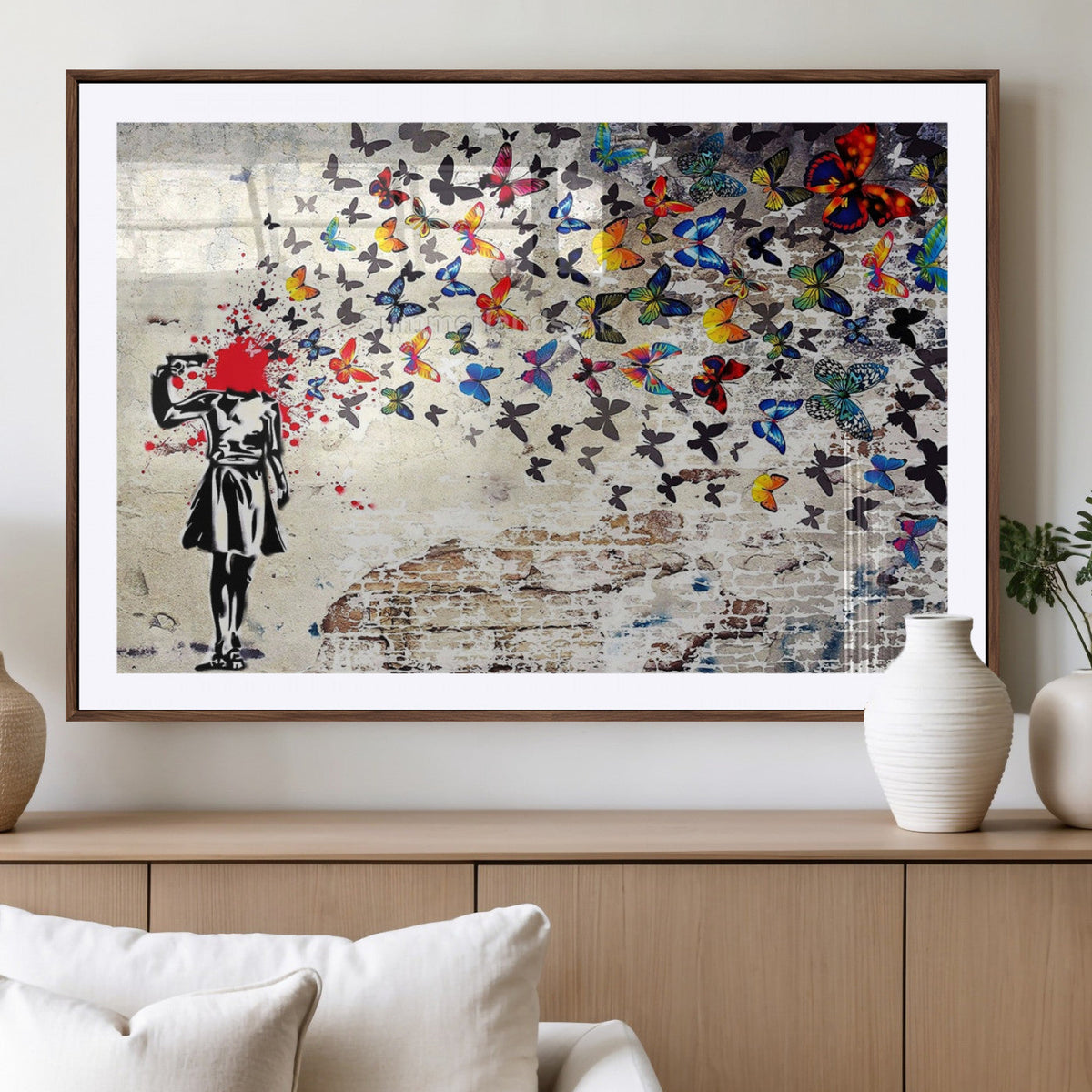 Banksy Art Butterfly Girl Explosion Canvas Art – Vibrant