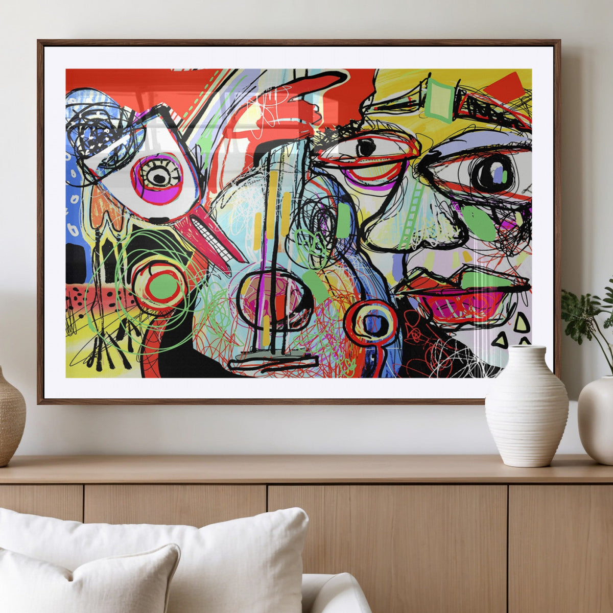 Picasso Style Art Abstract Canvas Wall Art Print , Colorful