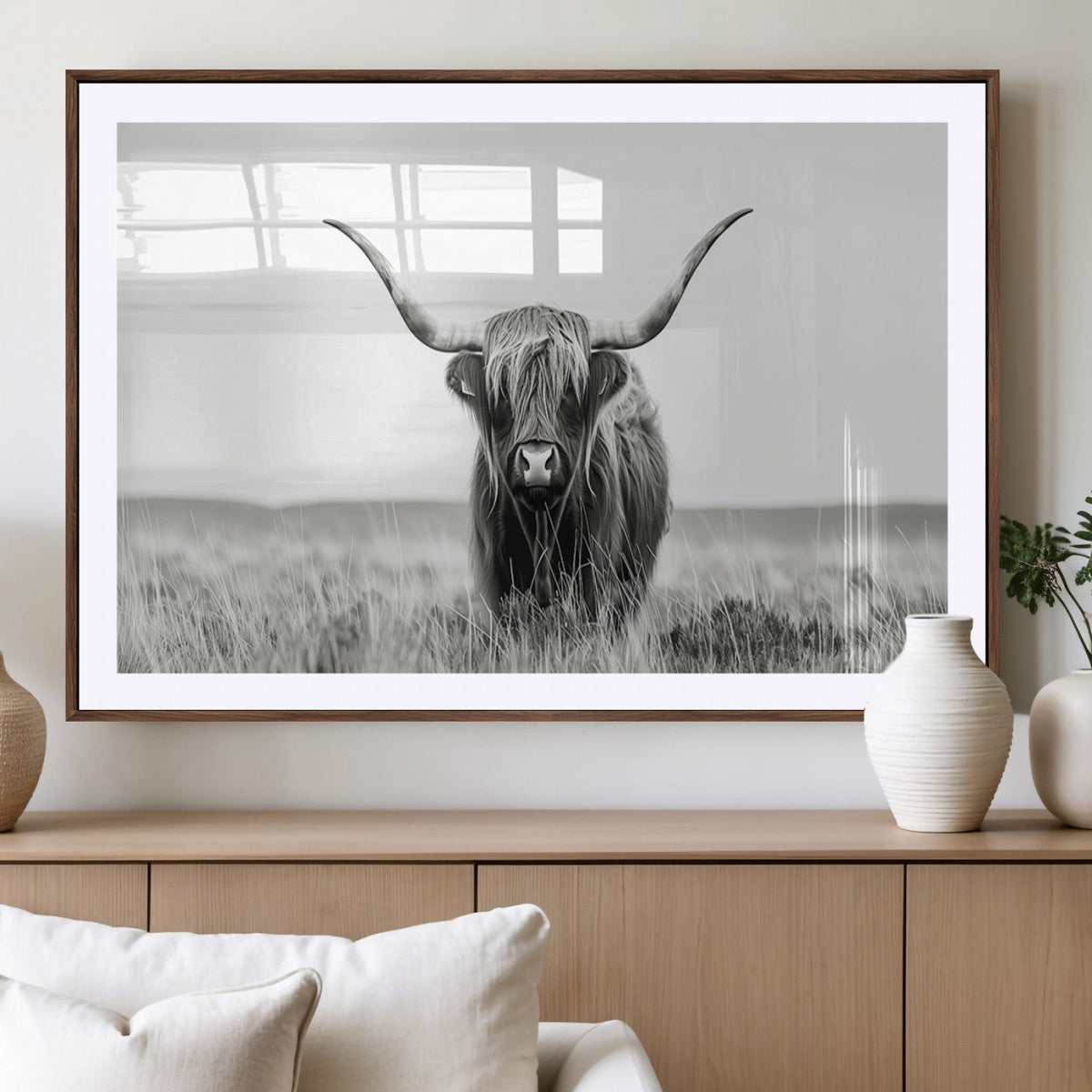 Highland Cow Canvas Wall Art – Majestic Beauty in Black and