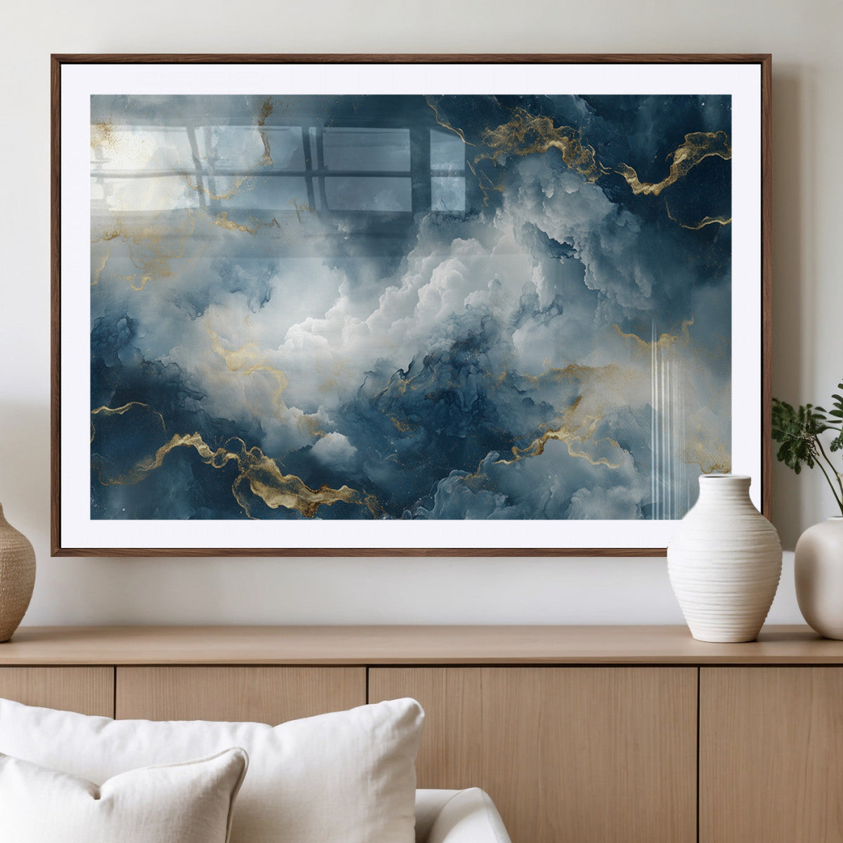 Large Abstract Print - Luxe Blue and Gold Abstract Canvas