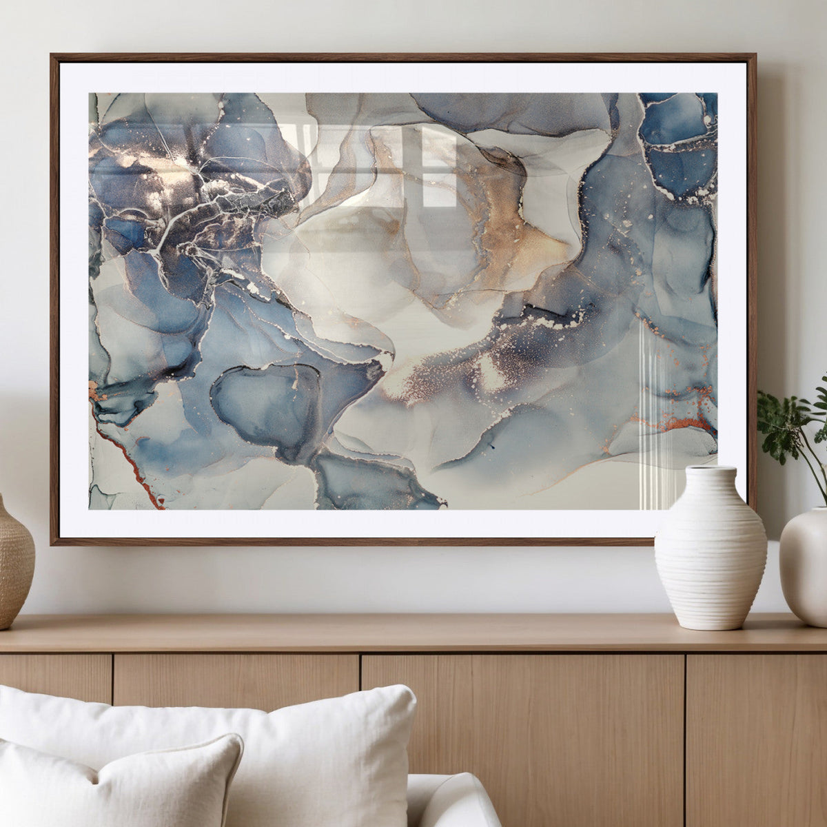 Abstract Blue and Gold Canvas Wall Art - Fluid Modern Ink