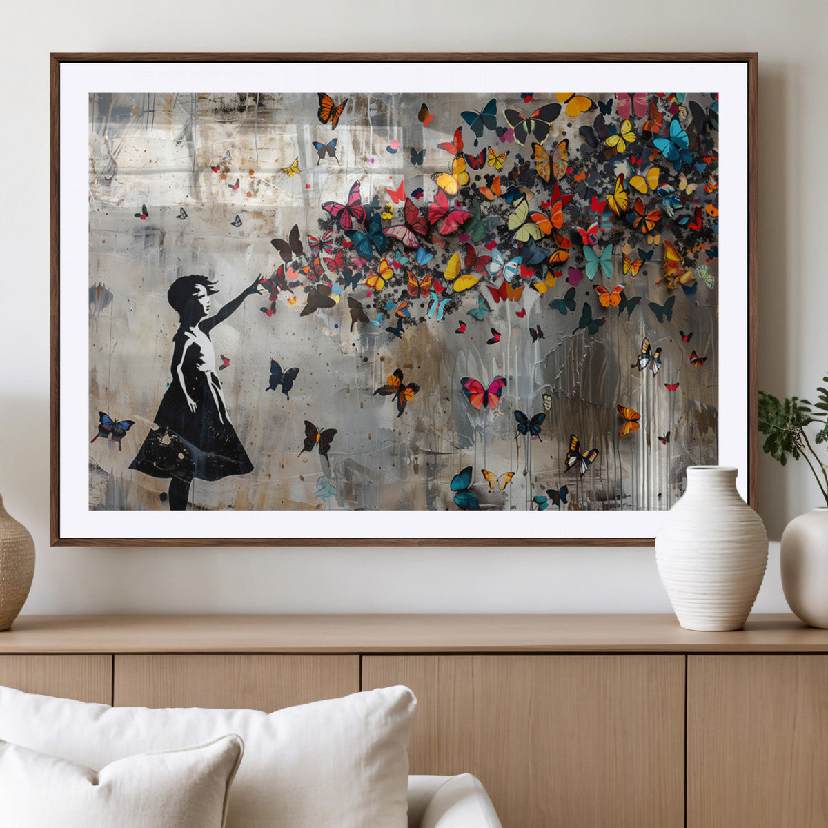 Butterfly Girl Wall Art – Vibrant Street Style Canvas Print,