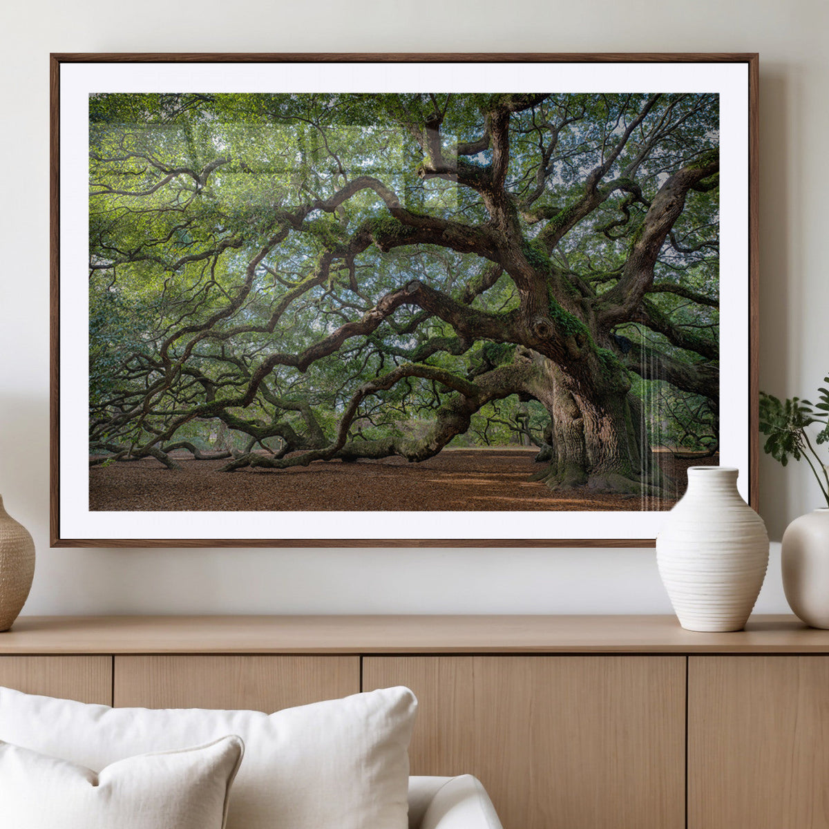 Historic Tree Wall Art – Framed Mossy Branch Canvas Artwork,