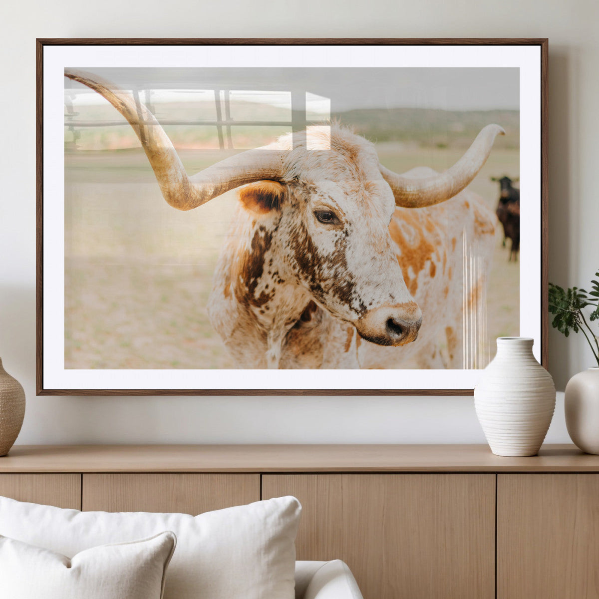 Texas Longhorn Wall Art Canvas Print – Framed Spotted Cow