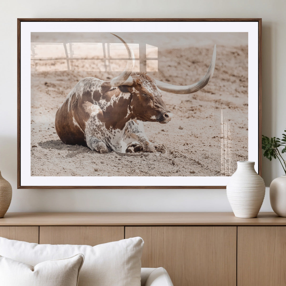 Texas Longhorn Wall Art Canvas Print – Framed Resting Bull