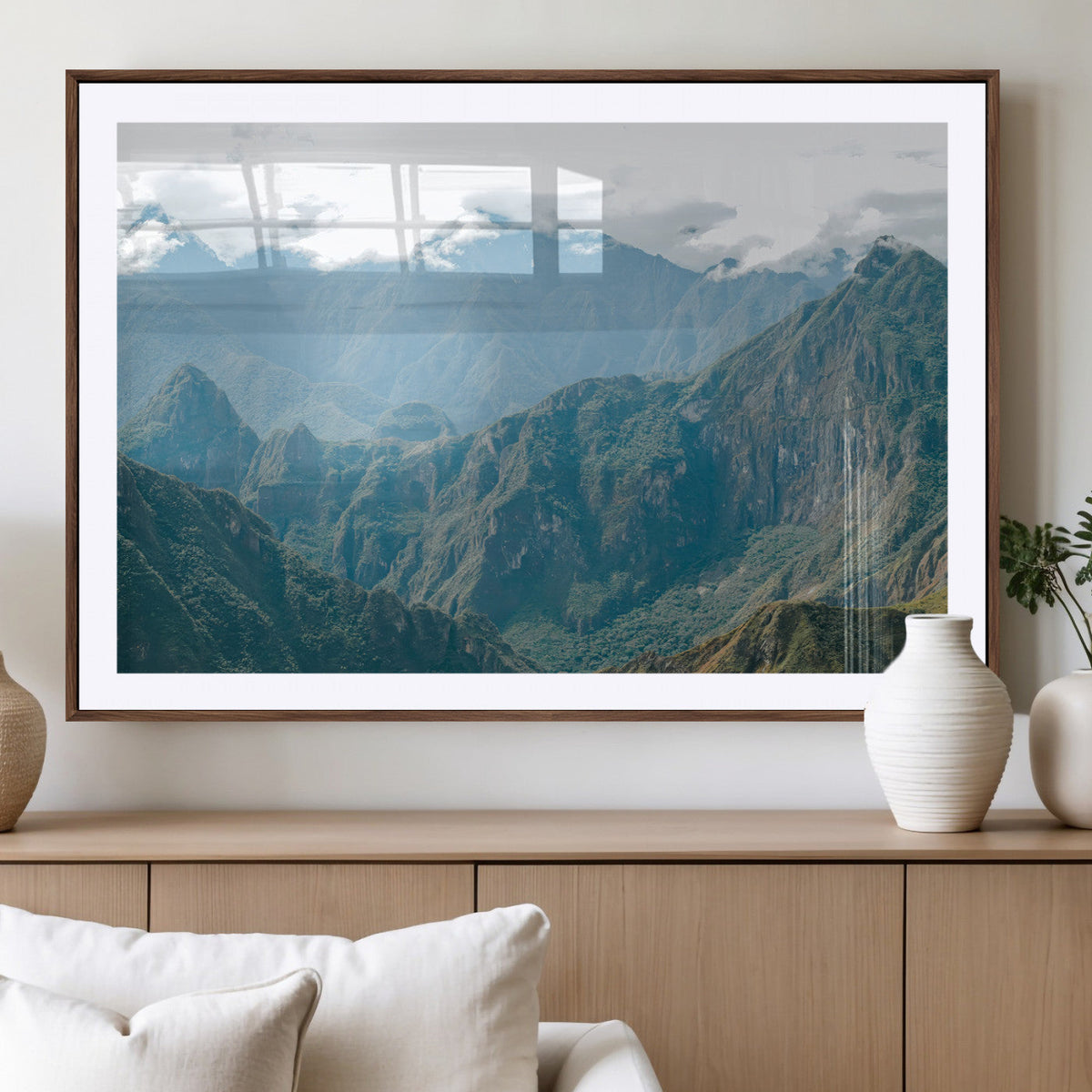 Misty Mountain Wall Art Canvas Print – Framed Cloudy Andean