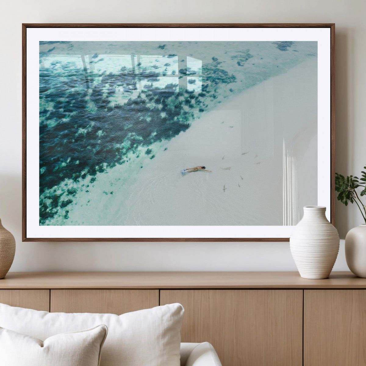 Minimal Beach Wall Art Canvas Print – Framed Ocean Swimming